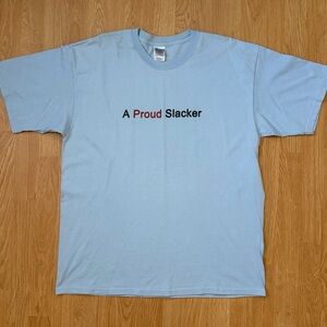 Gildan Light Blue Graphic T-Shirt ‘A Proud Slacker’ Men’s Size